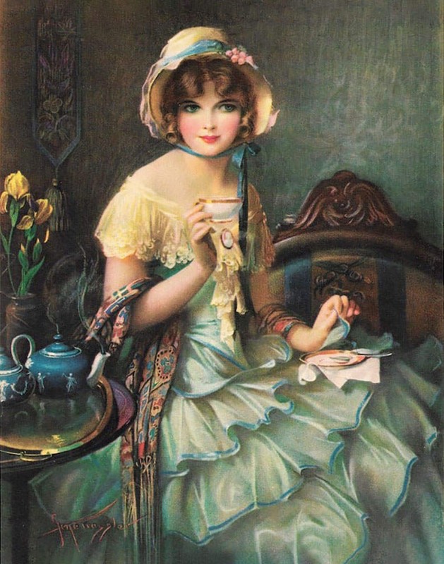 Lady Old Fashioned Green Dress and Bonnet by Gene Pressler