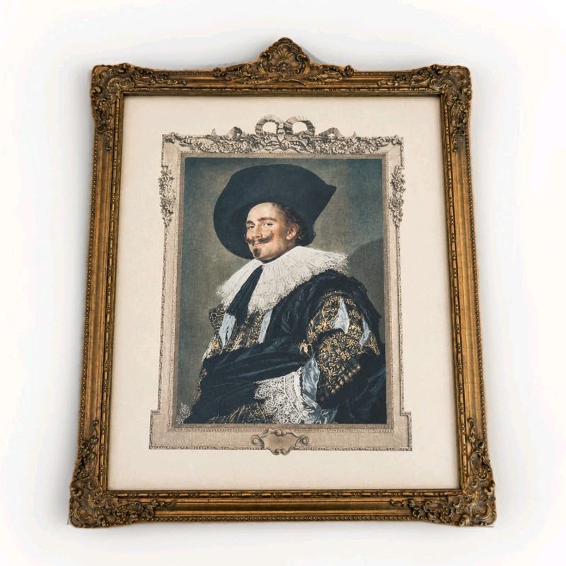 VTG Laughing Cavalier Framed Print Ornate Gold Baroque Old Master Library Decor