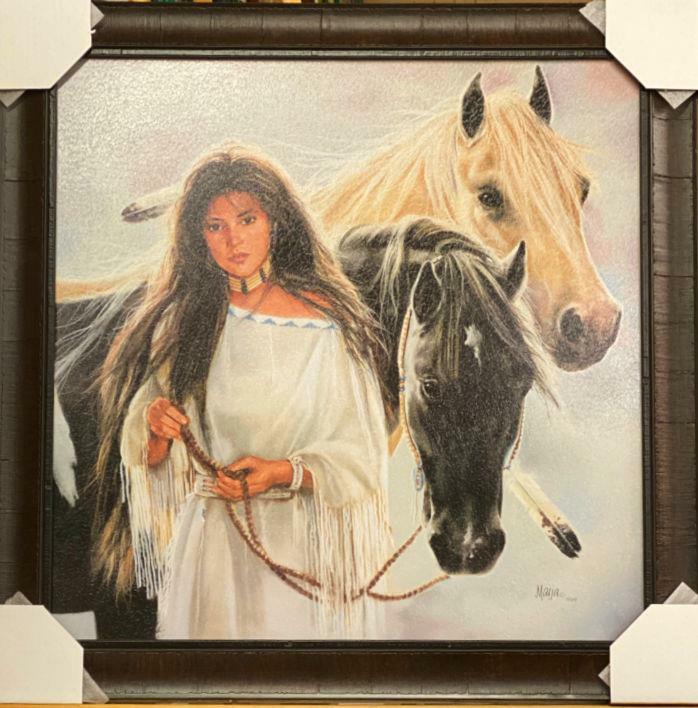 Maija The Dowry Native American Horse Art Print-Framed 26 x 26