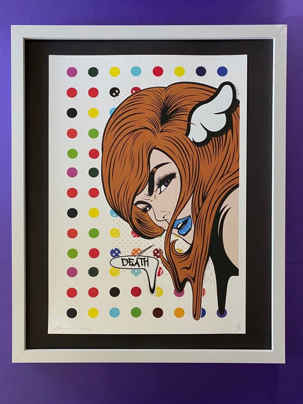 Death NYC LG Framed 16x20in Pop Art Original Certified / Anime Hirst Dots 2/