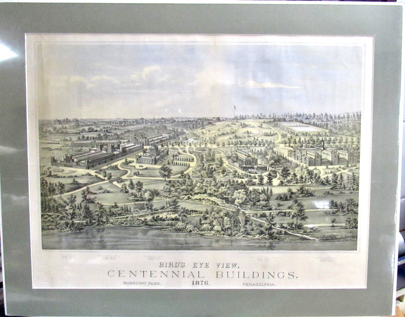 BIRDS EYE VIEW CENTENNIAL BUILDINGS 1876 PHILADELPHIA H. TOUDY CO. LITHOGRAPH