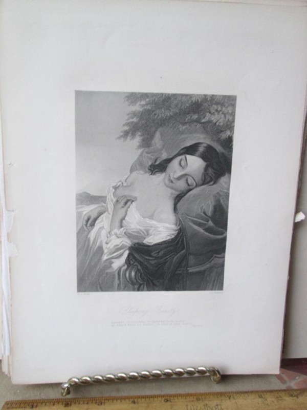 Vintage Print,SLEEPING BEAUTY,Moores Poetical Works,c1860s