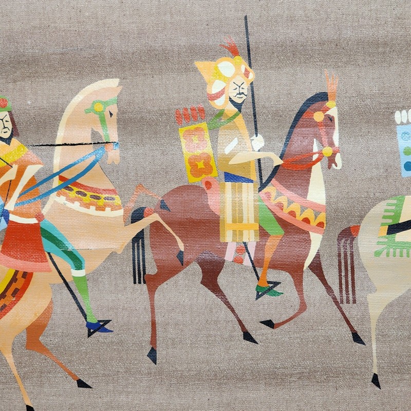 Arabian Horsemen Biblical Scene Canvas Wall Scroll Large 38" Print Antique Crack gallery