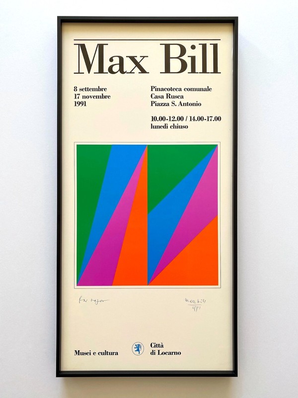 MAX BILL RARE 1991 SERIGRAPH PRINT HAND SIGNED FRAMED MODERNIST EXHIBIT POSTER