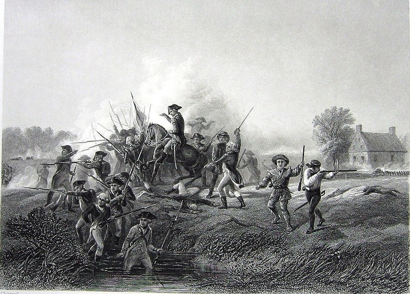 Revolutionary War BATTLE OF LONG ISLAND BROOKLYN HEIGHTS ~ 1868 Engraving Print