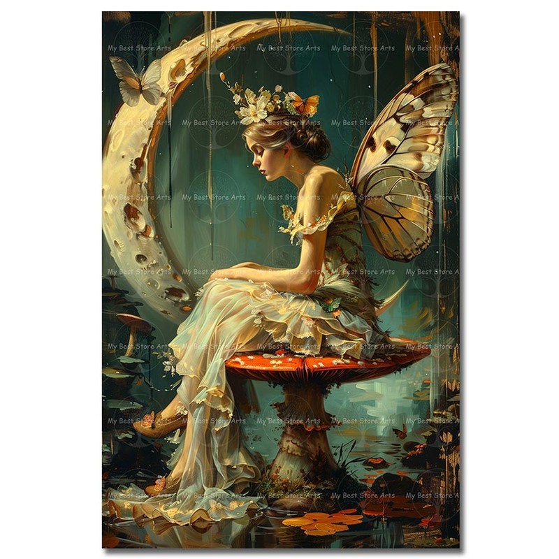 Fairy Moon Art Print, Enchanted Fairy Poster, Fantasy Wall Decor