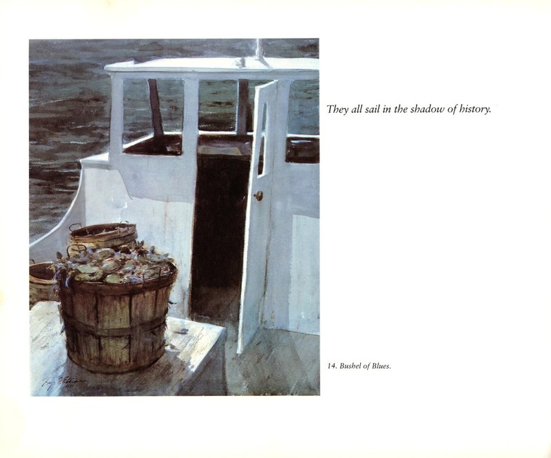 1983 Vintage Print Bushel of Crabs Boat Oxford Maryland Coast Watercolor Image