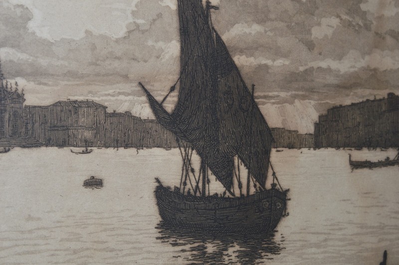 Vtg Architectural Etching Lithograph by Laurenzi ITALIAN IMPRESSIONIST Listed gallery