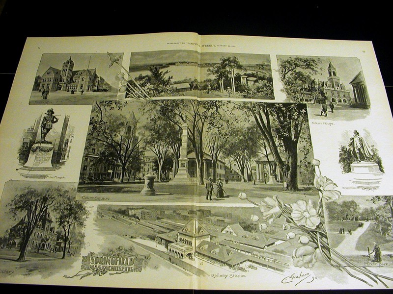 Spingfield Massachusetts FOREST PARK COURT SQUARE LIBRARY 1891 Large Folio Print