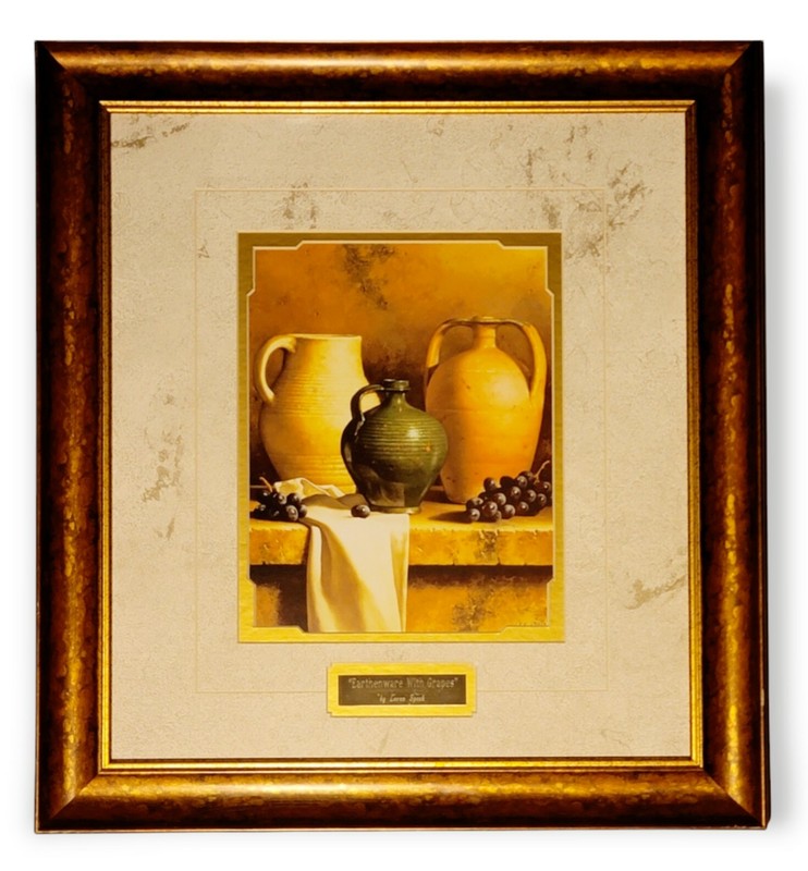 LORAN SPECK "Earthenware With Grapes" Art Print (17.24"×19.25") Framed w/Plaque