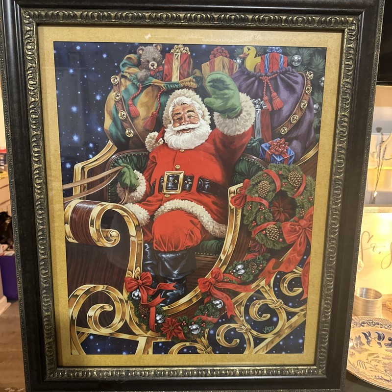 Large Framed Santa In Sleigh Picture Signed James