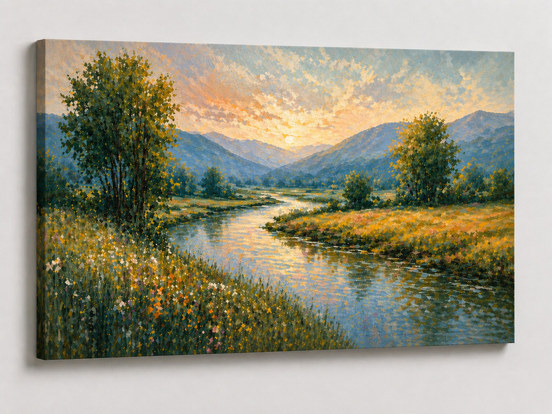 ICE ARMOR Large Canvas 24×36″ Landscape Wall Art Pastoral River Meadow Painting