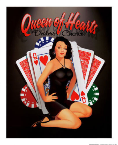 POKER CASINO ART PRINT – Queen of Hearts by Ralph Burch – 22×18 Sexy Girl Poster