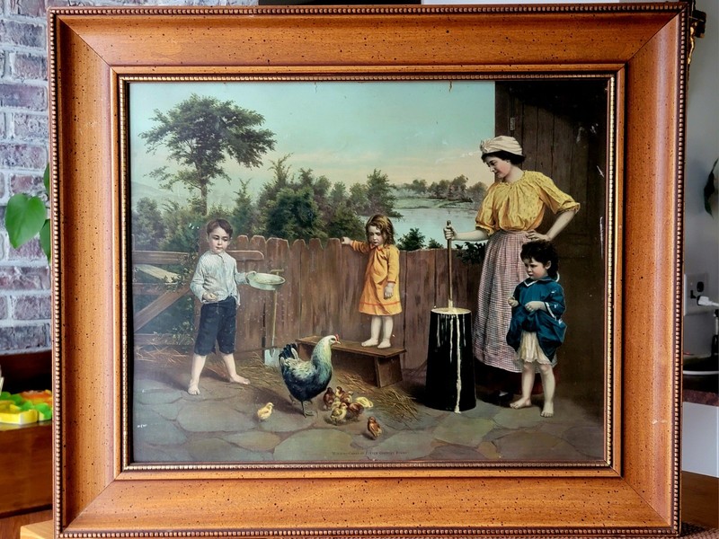 Antique 1880’s MORNING CARES of LITTLE COUNTRY FOLK Victorian Chromolithograph