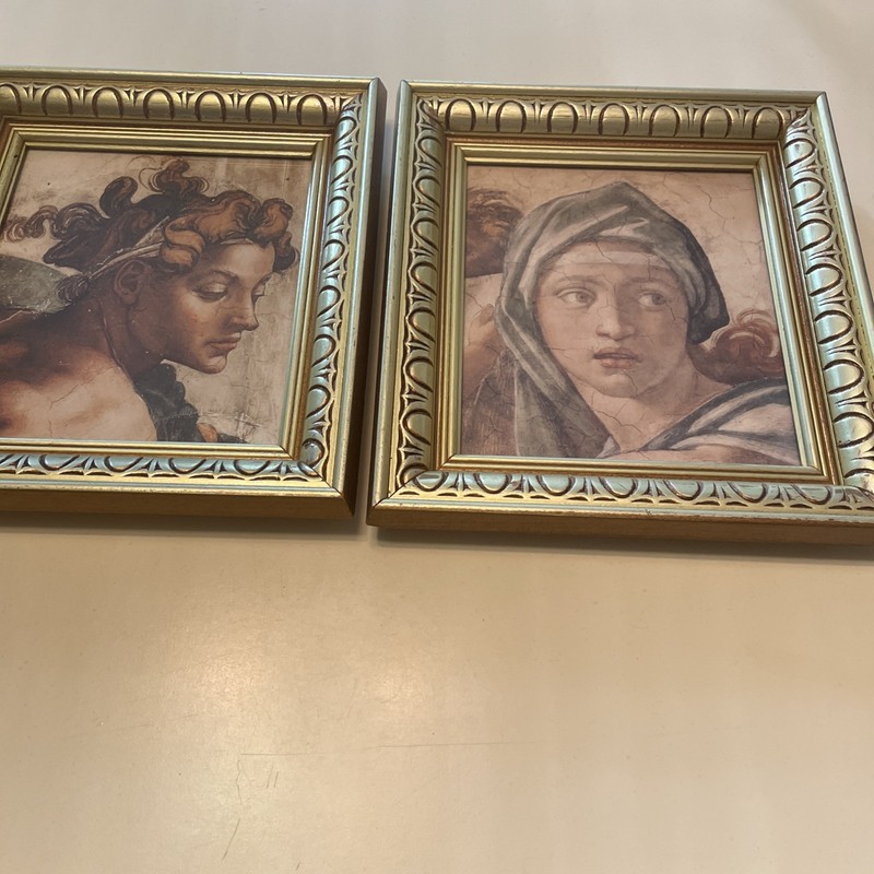 Michelangelo Creation of Adam Sistine Chapel & Delphic Sibyl Art Frame Set EUC