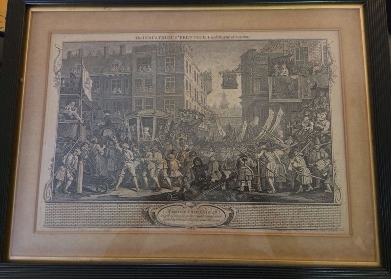 Antique William Hogarth Plate XII Industrious Prentice Lord Mayor Engraving