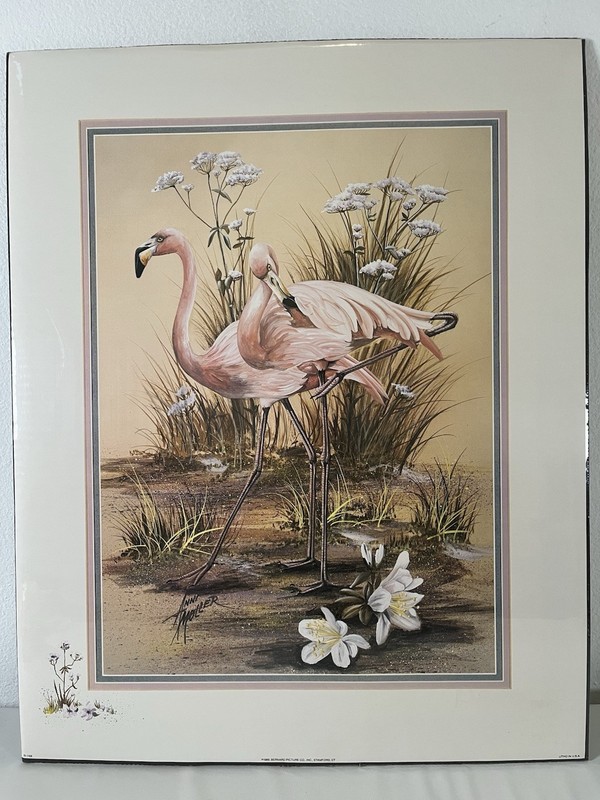 1989 Ann Anni Moller Flamingo Lithograph Bernard Picture Co BI-1168 Beach Vibe