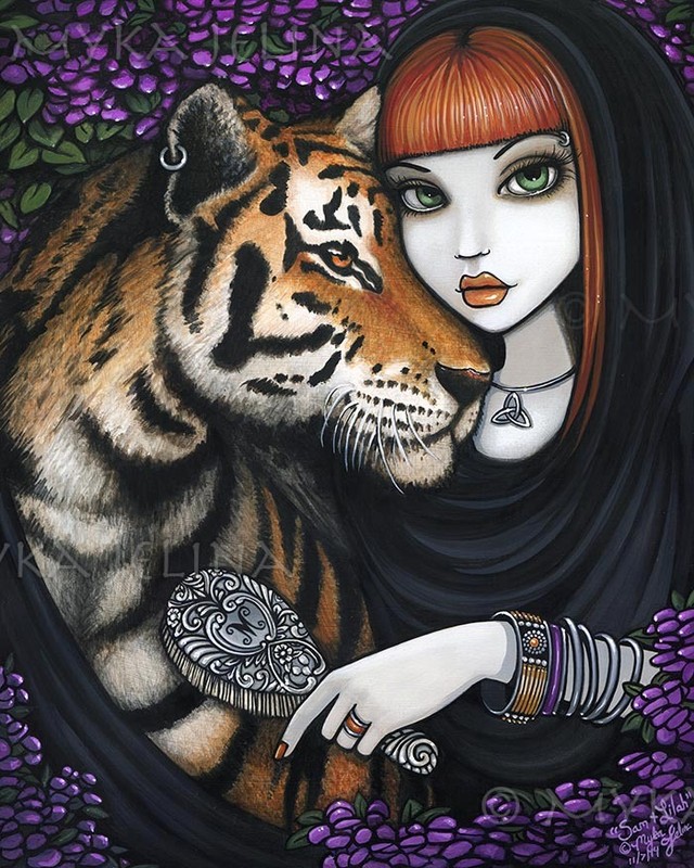 Fairy Tiger Soul Mates Fantasy Flower Fae Sam Lilah CANVAS Print Signed Myka