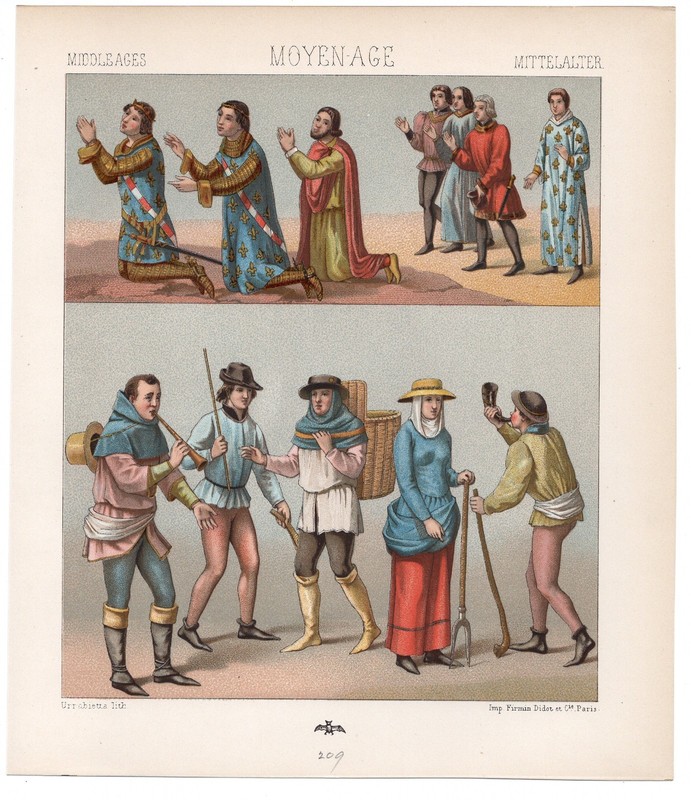MEDIEVAL PEASANTS & NOBLES – Working Class & Prayer Scenes – 1876 Antique Print gallery