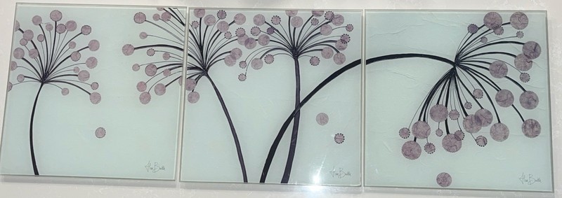 Alan Buckle Silver Bubble Floral Textured Paper Art, 3 Signed 12x12 Glass Art gallery