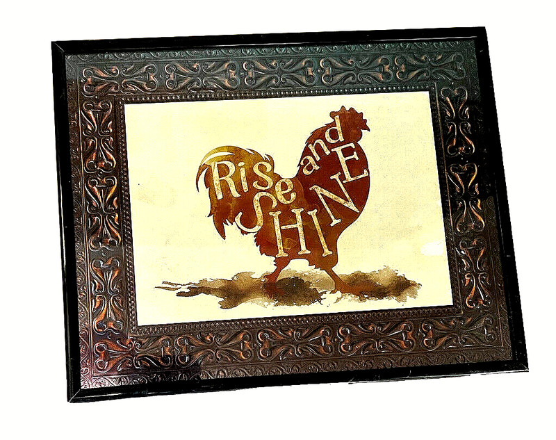 Rooster Folk Art Country Farmhouse Print Metal Frame "Rise & Shine" Set / 3 NIP gallery