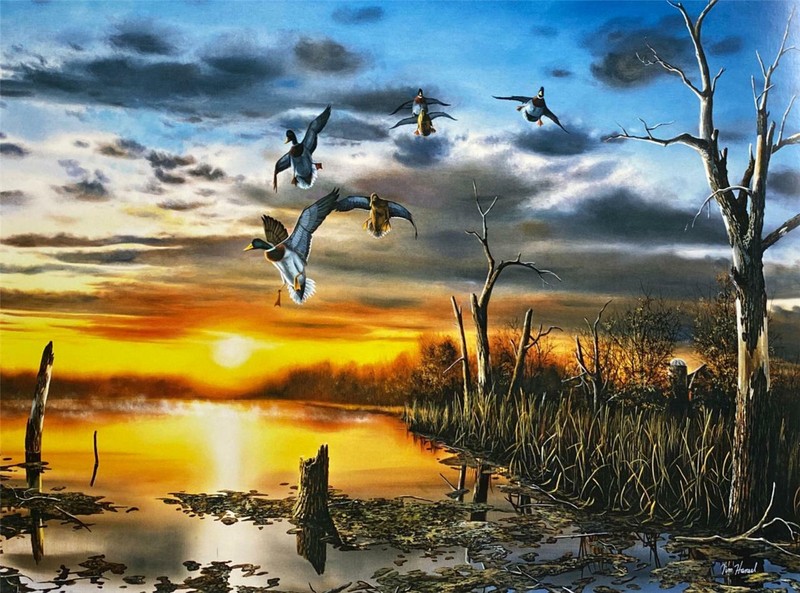 Jim Hansel Days End Duck Waterfowl Art Print 16 x 12