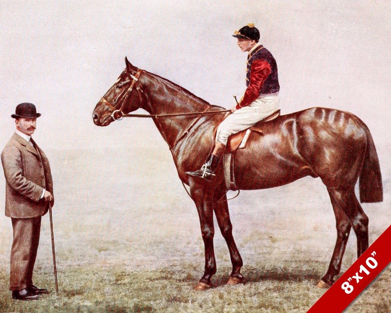 PRIZE HORSE JOCKEY & OWNER ENGLISH RACE RACING ART PAINTING REAL CANVAS PRINT