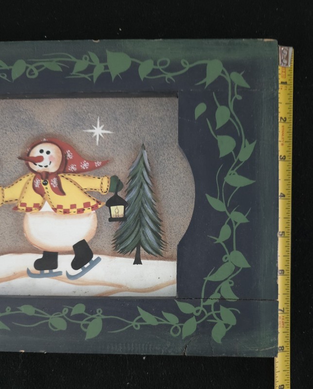 Hand Painted Print Skating Snow Family With Painted Frame 24x8x.5" EUC *READ* gallery