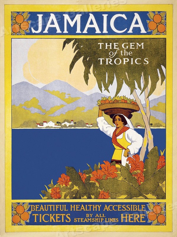 1910 Visit Jamaica Caribbean Vintage Style Travel Poster - 24x32