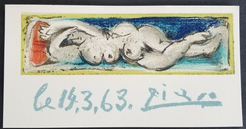 Pablo Picasso «Reclining Nude » Original Lithograph 3.5″ x 7″ 1964 Platesigned