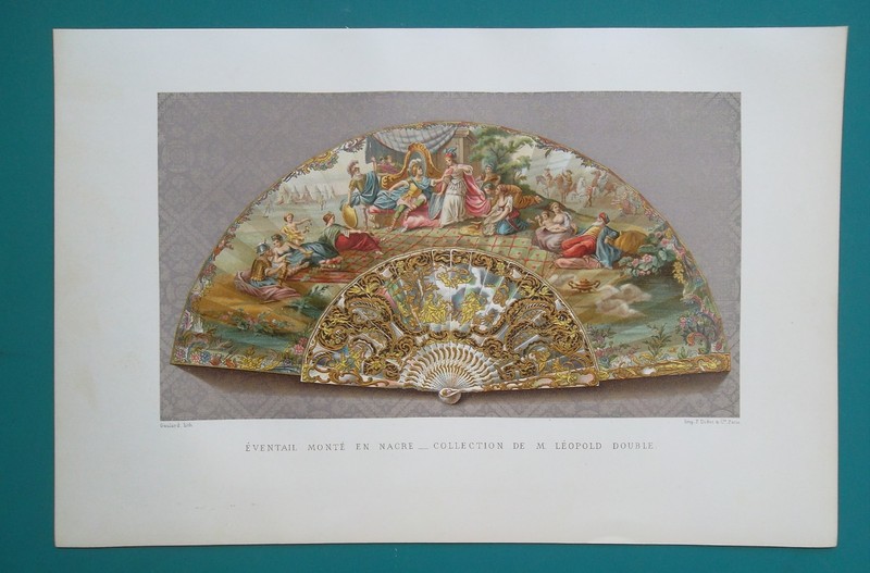 FRENCH BAROQUE Mother-of-Pearl Fan Scenes from Antiquity - 1882 COLOR Print