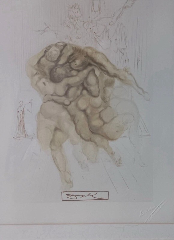 Salvador Dali Signed Matted & Framed Surreal Figures Print with seal & papers gallery