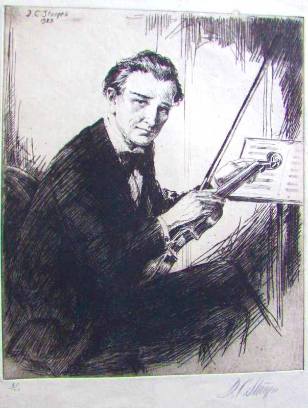 THE VIOLINIST DWIGHT C. STURGES ETCHING 1929 PENCIL SIGNED ED 61/100