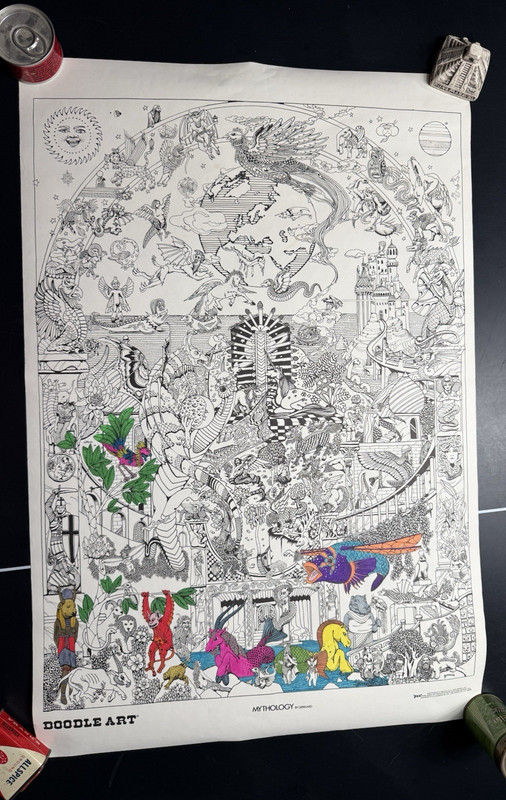 Original Doodle Art - Mythology By Gerrard 1973, 20" x 30" With Tube- Sharp !!! gallery