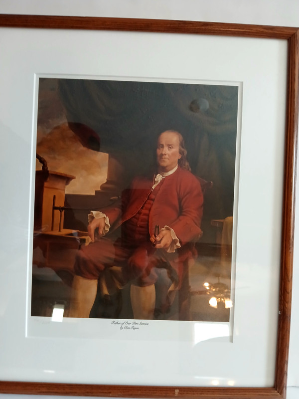 Chas Fagan Signed Benjamin Franklin Painting «Father of Our Fire Service»