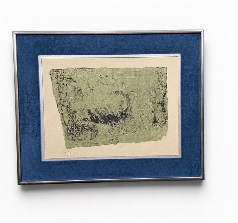 Hoi Lebadang Signed Limited Edition Abstract Lithograph Etching Green Frame