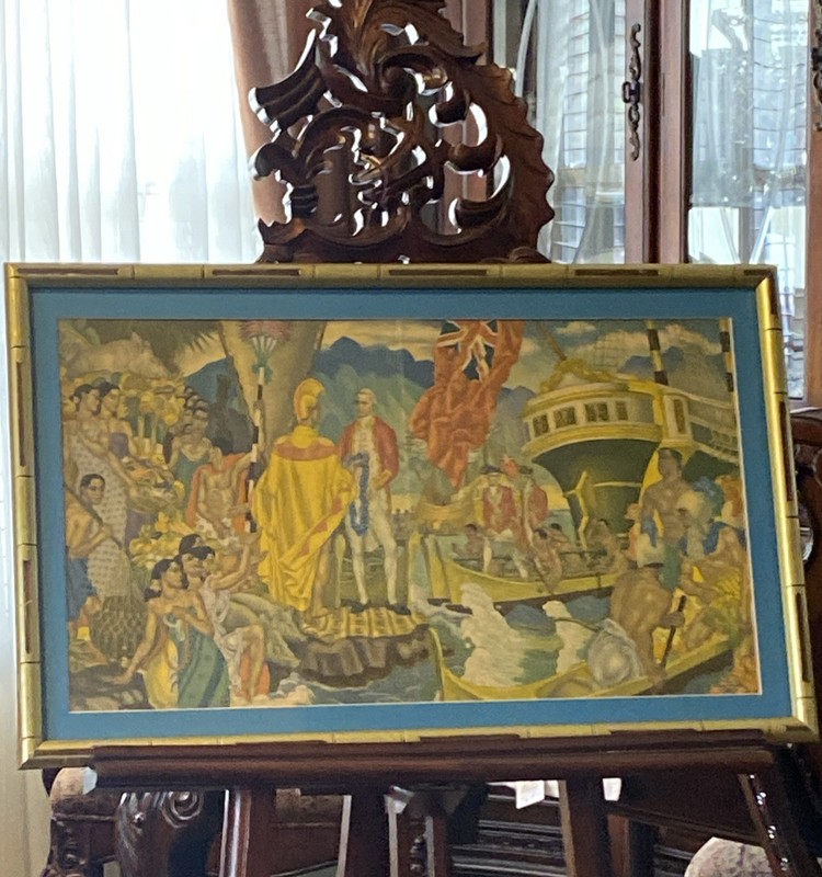 A God Appears Eugene Savage Framed depicting Captain Cook Arrives Hawaii 24×12