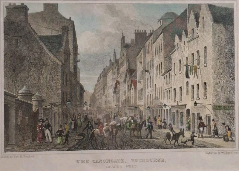 Antique 1829 Steel Engraving, The Canongate Edinburgh, Tombleson after Shepherd