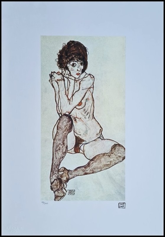 Egon Schiele Seated Female Nude Signed Lithograph Limited 100/200 50x35cm