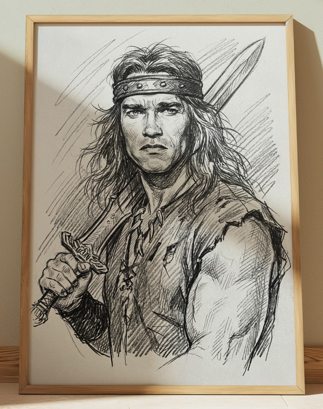 CONAN THE BARBARIAN DRAWING PRINT PORTRAIT SKETCH 8" x 10" Arnold Schwarzenegger