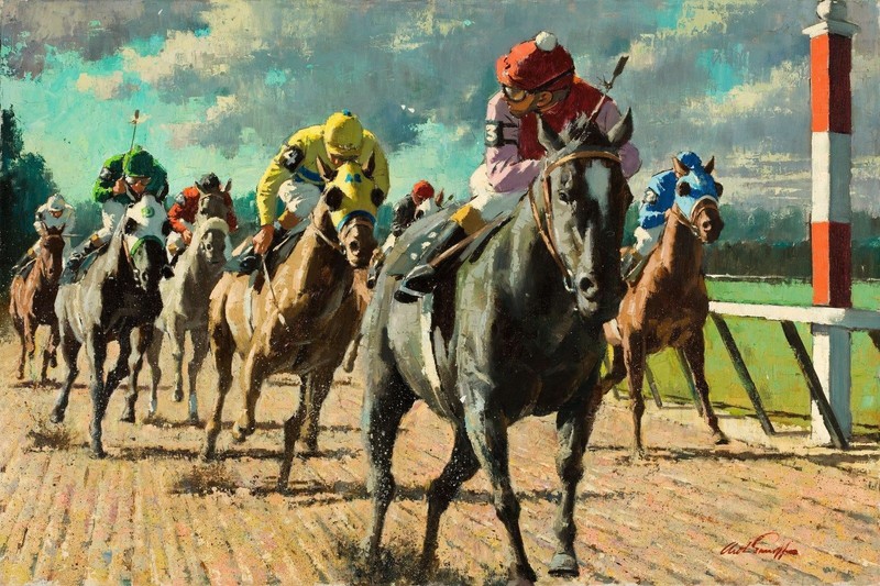 Arthur Sarnoff – Looking Behind Horse Race 1950s Signed – 17″x22″ Fine Art Print