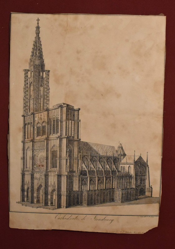 Antique Black + White Print ‘Cathedrale de Strasbourg’, M.F. Bochm, G.L. Schuler