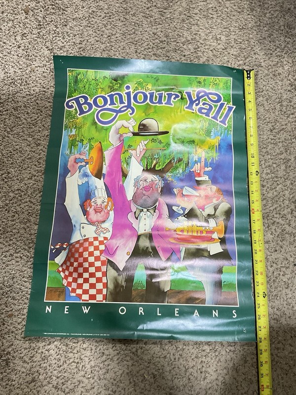 1982 Bon Jour Y’all Art Print by Leo Meiersdorff New Orleans Louisiana 28” X 21”
