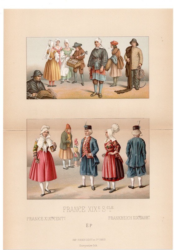 FRENCH PEASANT LADY - 19th Century Holiday Dress 1888 Antique Chromolithograph gallery