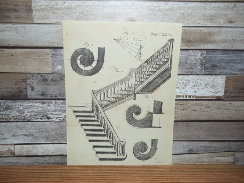 Antique Engraving Print Staircase 18th-19th Century Andrew Bell Original