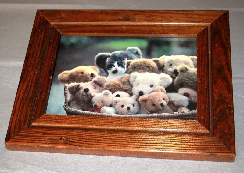KITTY IN AMONG THE TEDDY BEARS–9 1/4 WIDE BY 7 1/2 IN. TALL– FRAMED PRINT