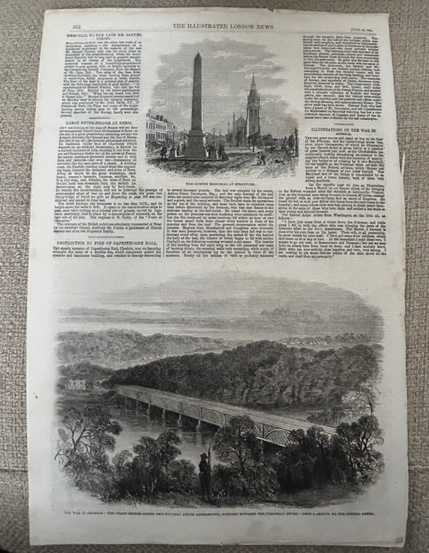 Antique Print Civil War Chain Bridge Washington 1861 Illustrated London News