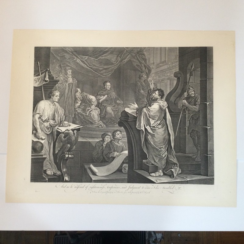 Antique Engraving Of St. Paul On Righteousness & Judgment By William Hogarth