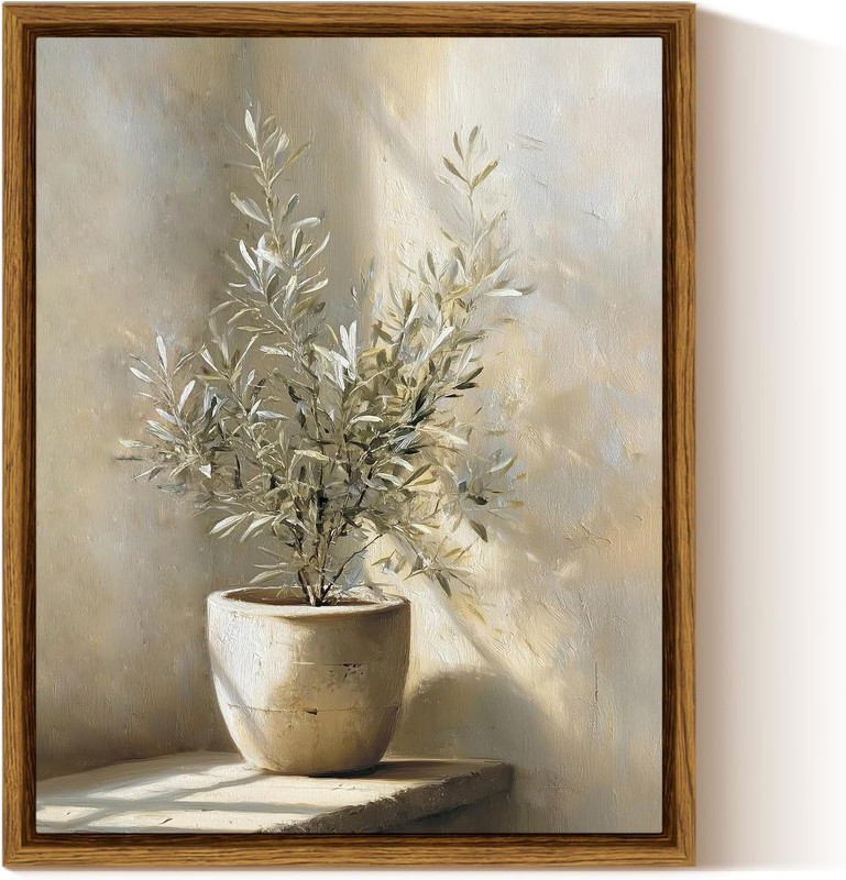 Framed Canvas Wall Art, Mediterranean Olive Tree Art Print, Vintage Terracott…