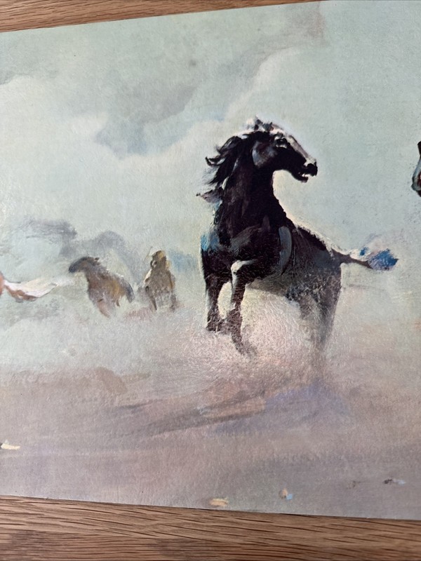RARE! MCM Lithograph On Paper Board “The Mustangs” Rico Tomaso 24” X 12” Horses gallery